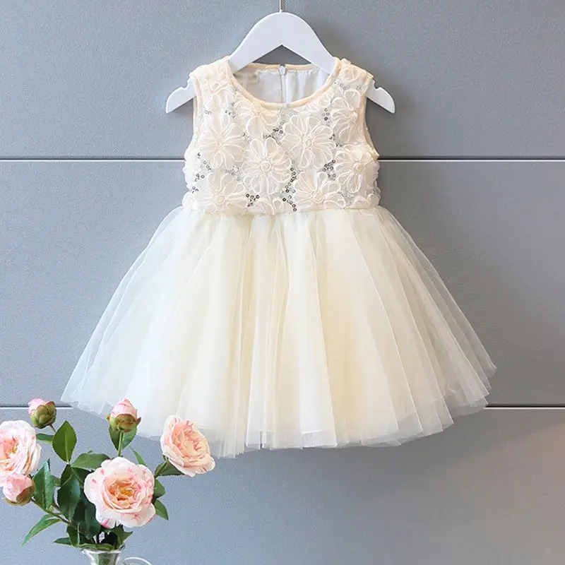 

New Sweet Baby Girls Kids Sleeveless Princess Tull Sequins Floral Dress Pageant Bridesmaid Prom Party Ball Gown Formal Dresses
