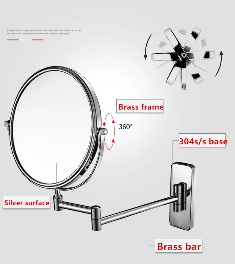 Европейский стиль медное зеркало для макияжа ванная комната двухсторонняя 8 дюймов 3 раза увеличительное зеркало хром BM321