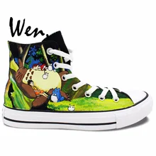 Вэнь Дизайн пользовательские аниме ручной росписью обувь мужские и женские кроссовки Мой сосед Тоторо высокие Для мужчин Для женщин холст кроссовки