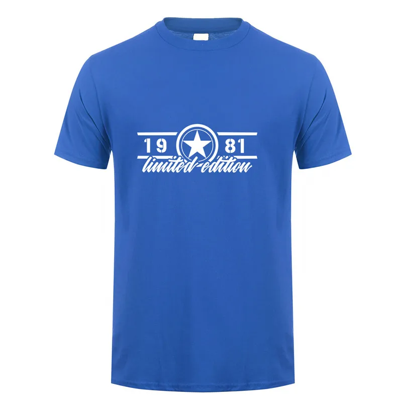 

Omnitee Limited Edition 1981 T Shirts Men Funny Birthday T Shirt Short Sleeve O Neck Man Made in 1981 T-shirt Tops OZ-270