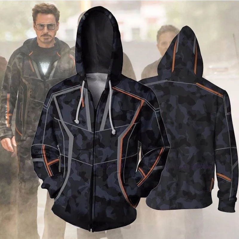 Age of Ultron Железный человек (Тони Старк) косплей на молнии куртка с капюшоном 3D