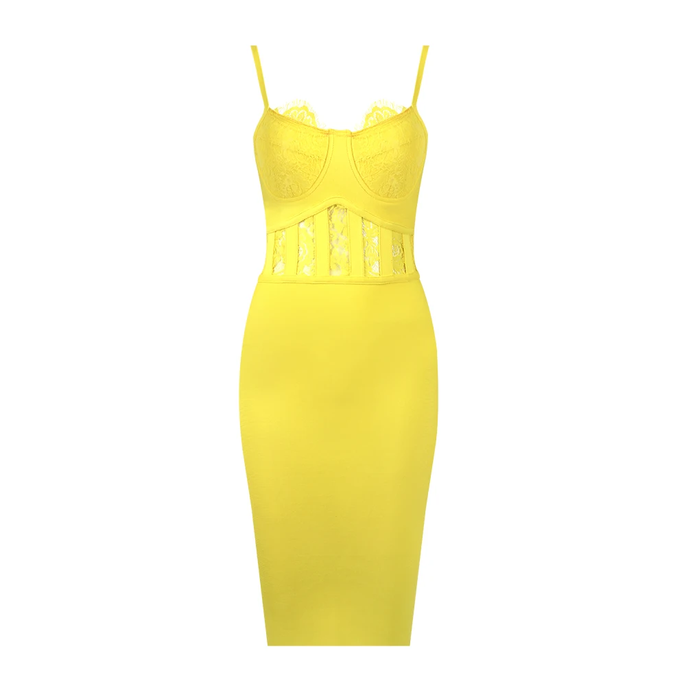 Новейшее женское Сексуальное желтое Бандажное платье с v-образным вырезом трикотажные эластичные вечерние платья