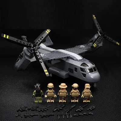 

MV-22 Transport Aircraft Gun Mini Figures Military Weapons Parts Accessories Playmobil City Bricks Building Block Original Toys