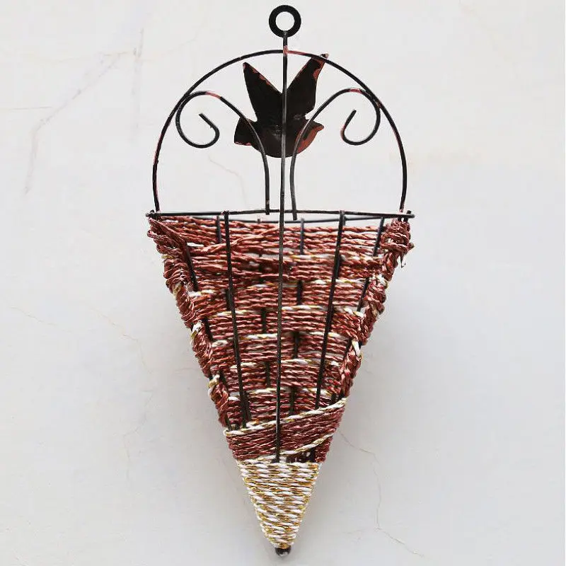 Cesta de flores de mimbre Natural colgante de pared maceta florero de ratán cesta Decoración Accesorios colgantes adornos