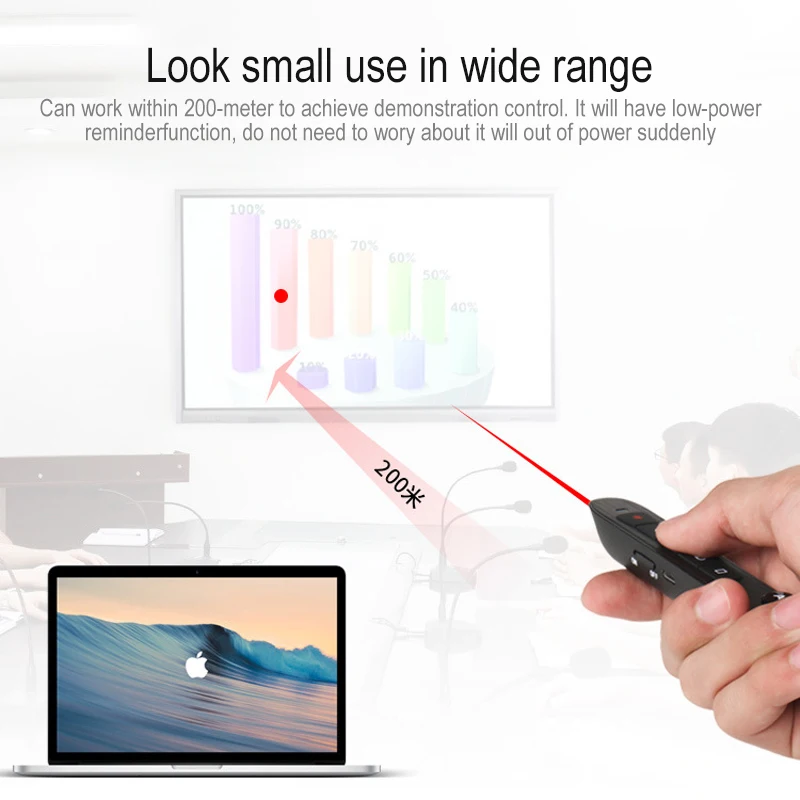 Rechargeable RF 2.4GHz Wireless Presenter with Air Mouse Slide PowerPoint Presentation Remote Control PPT Laser Red Control Pen