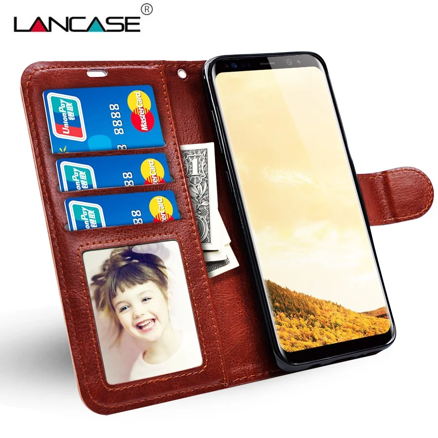 

LANCASE For Samung Galaxy S8 S8 Plus Case Cover Silicone PU Leather Coque For Samsung S8 Case Wallet Capa Card Cash Stand Cover