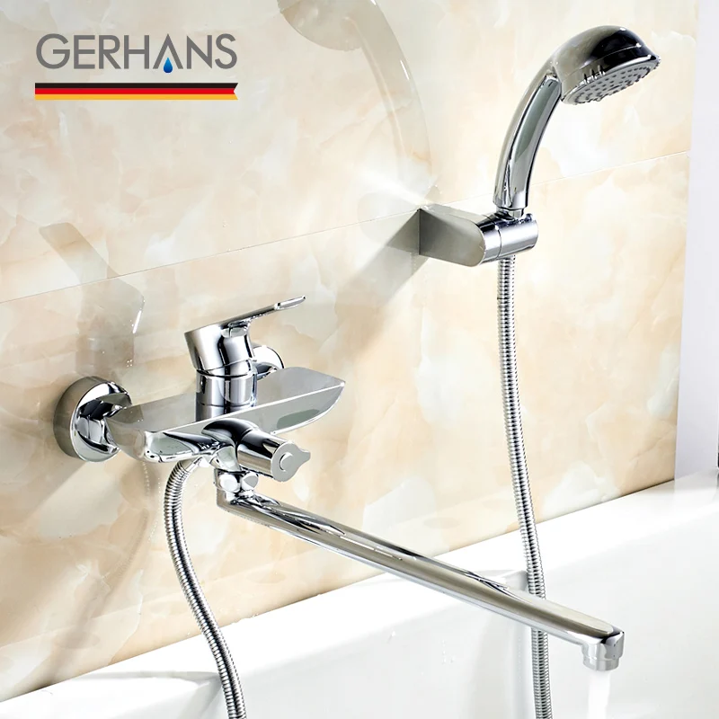 

GERHANS Irismart Long Spout Bathtub Faucet Low Pressure Massage Shower head Wall Mounted Tub Faucet Water Mixer Tap K13115