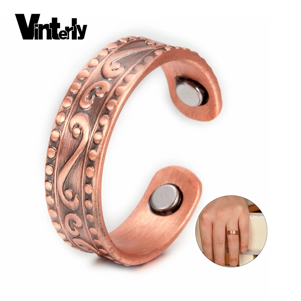 

Vinterly Magnetic Copper Rings for Women Vintage Open Cuff Adjustable Rings for Women Men Health Energy Ring Men Indian Jewelry