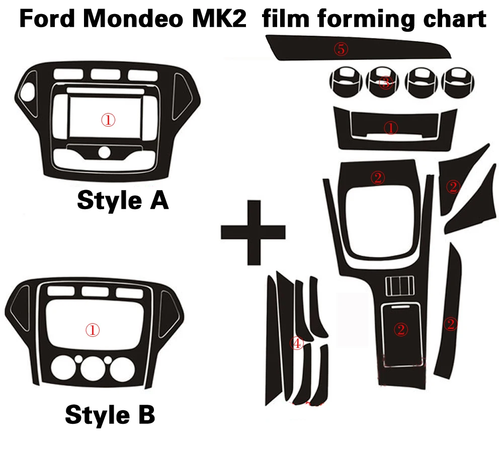 Для Ford Mondeo MK2/3 2007-2013Interior центральной Управление Панель дверная ручка 5 мм Углеродистой волокно наклейки стайлинга автомобилей аксессуары