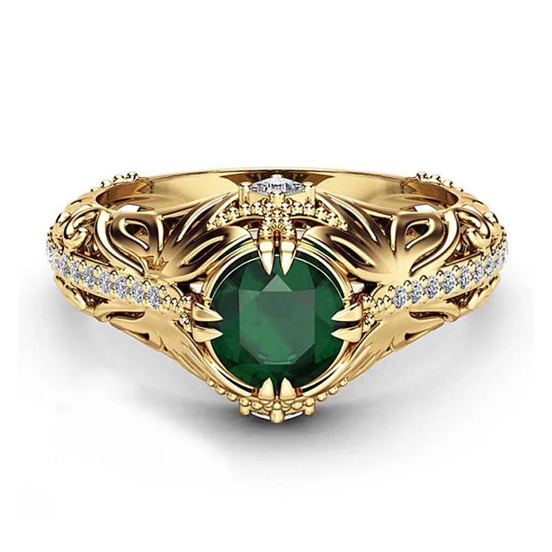 Европейско-американские популярные кольца с зеленым цирконием, позолоченные обручальные кольца с бабочкой, ювелирные изделия для женщин, размер 6-10
