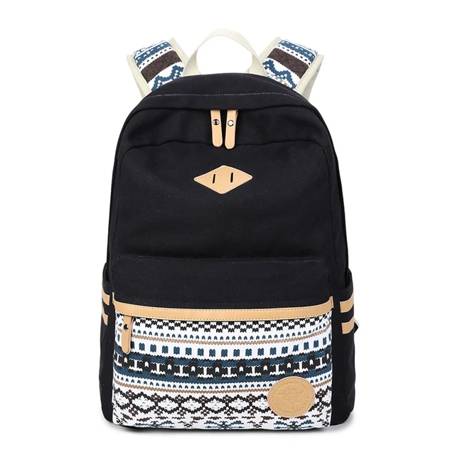 Stylish Print Canvas School Bags Teenage Girls Vintage Geometric Pattern Backpack Women Mochila