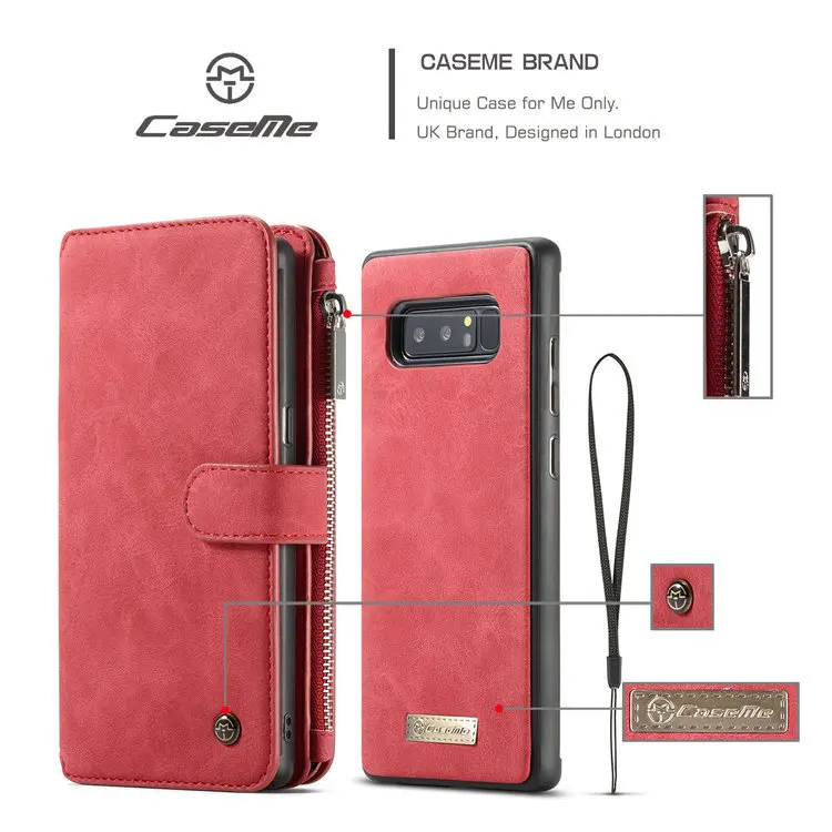 CaseMe чехол для телефона SAMSUNG Galaxy Note 8 9 10+ S7 Edge S8 S9 S10 Plus ретро кожаный магнитный кошелек на молнии задняя крышка чехол