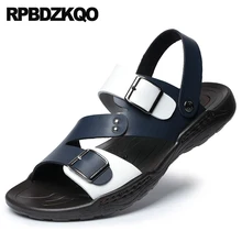 Домашние тапочки обувь коричневый водонепроницаемый кожа мода слайды надевать открытый носок кроссовки родной Мужские сандалии летние наружные пляж