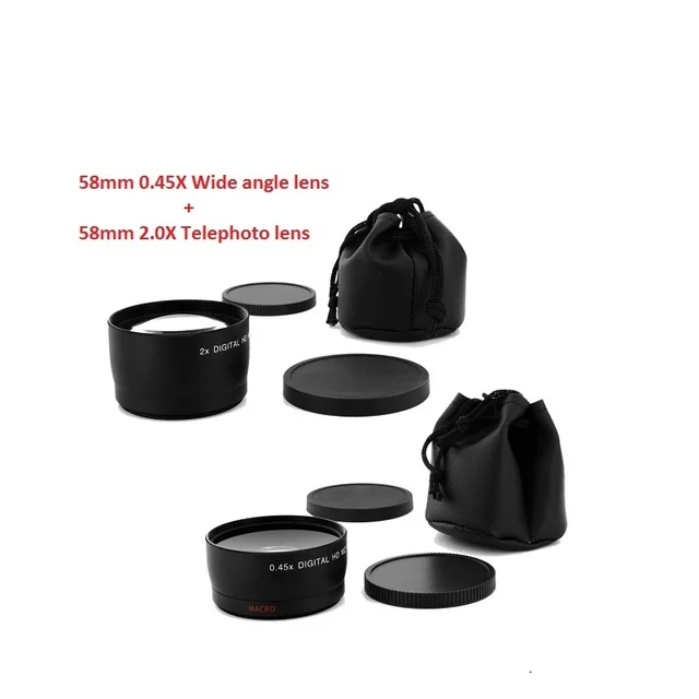 Best Offers 58MM 0.45x Wide Angle Lens&Macro Lens + Telephoto Lens for Nikon Cannon DSLR Cameras with 58mm Lens Thread