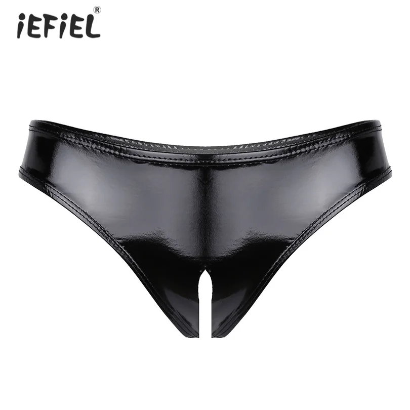 

Womens Sissy Sexy Panties Erotic Lingerie Crotchless Briefs Underpants Wet Look Patent Leather Latex Panties Underwear Clubwear