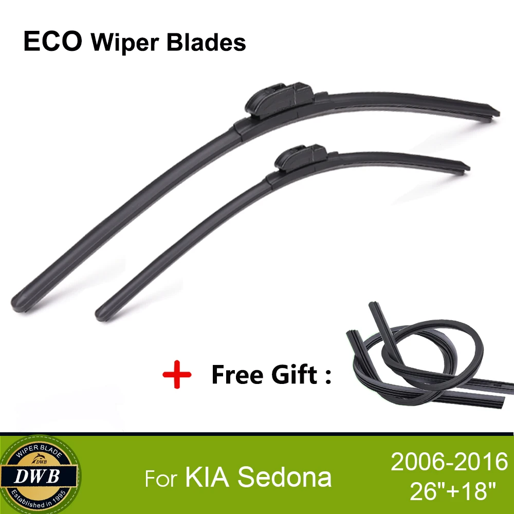 2Pcs ECO Wiper Blades for KIA Sedona 2006 2016 26"+18", Free gift 2Pcs Rubbers, Best Rated 2016 Kia Sedona Rear Wiper Blade Replacement