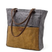 Женские винтажные новые холщовые сумки с масляным воском, простые Водонепроницаемые Ретро популярные цветные сумки на плечо, Женская Лоскутная сумка для покупок