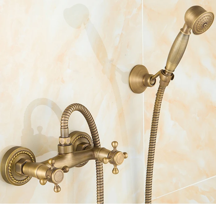 

Wall Mounted Antique Brass Bathroom Shower Mixer Tap Double Handle Hot And Cold Water Valve Faucet Bathroom Accessories