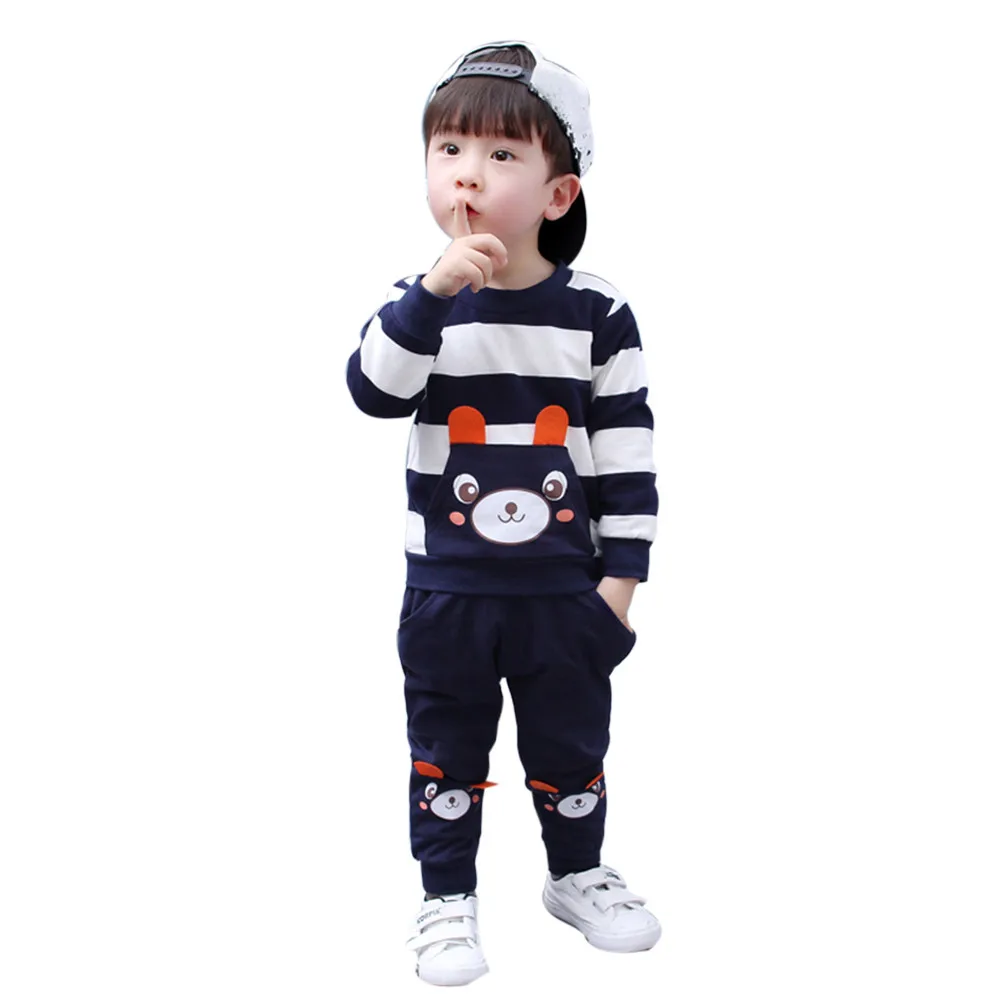 

2018 Winter Kids Baby Girl Boy Clothes Set Striped Bear Tops+Pants Outfits Cotton Cute Comfortable Baby Kids Clothing Set 1a5