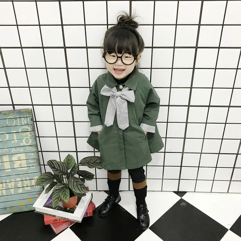 

Hot Fashion Children's Jacket Girls Outwear Casual Bow Coats Girls Jackets School 3-9Y Baby Kids Trench Spring Autumn