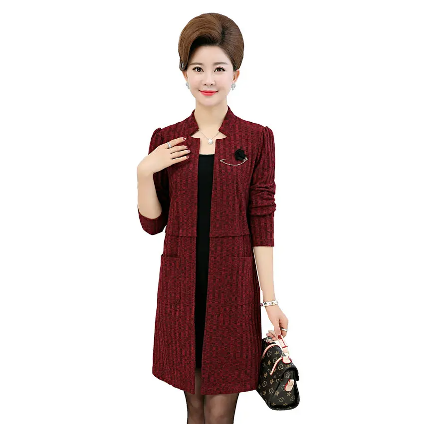 

WAEOLSA Middle Aged Women Elegant Coat Spring Casual Overcoat Woman Business Outfits Red Blue Gray Coat Mother Outerwear 40S 50s
