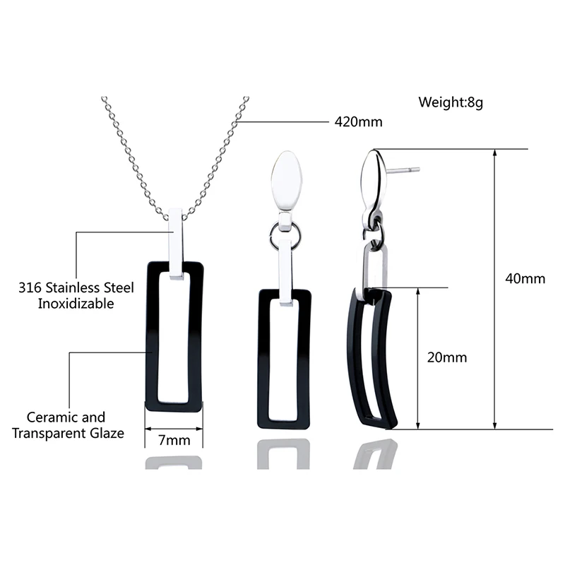 Новое поступление, геометрические Ювелирные наборы, Большая распродажа, Прямоугольные керамические свадебные ювелирные наборы, серебряное ожерелье/бижутерные серьги, наборы