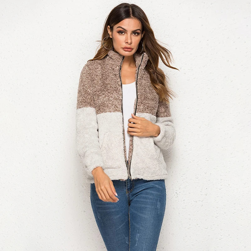 

Women's spring autumn winter Hoodies Long Sleeve Patchwork Colors Sweatshirts Casual Pockets Zipper Hooded Ladies Tops Clothing