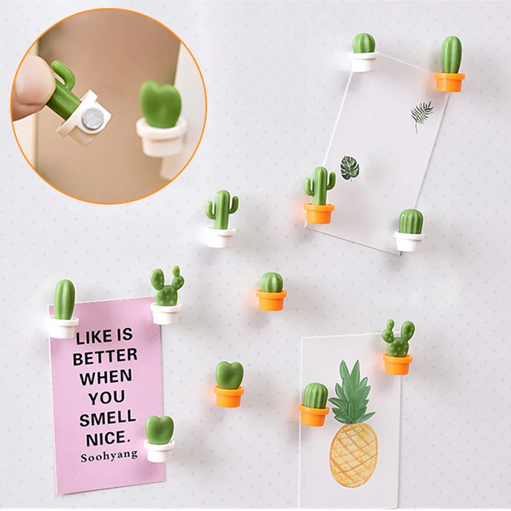 6pcs Cactus Fridge Sticker Magnets Patch Fridge Decal Cute Succulent Plant Magnet Button Cactus Refrigerator Message Sticker