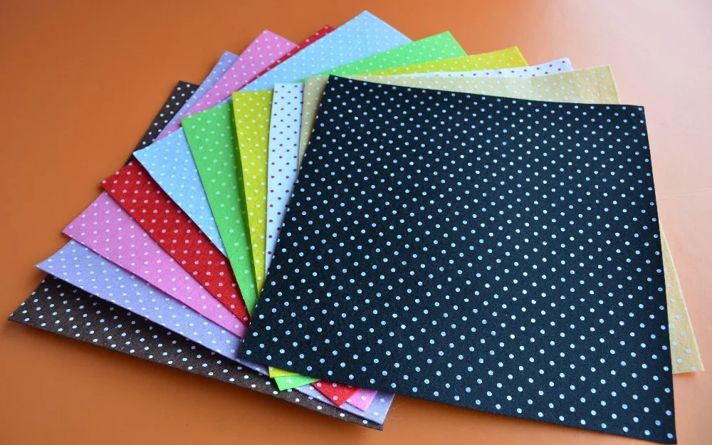 Felt Fabric Sheet 30cm x 30cm Printed Multi Colored Polka Dots