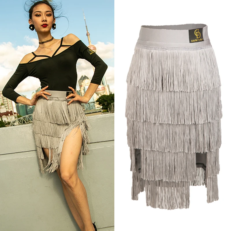 

New Latin Dance Skirt For Women Multilayer Fringe Tassels Skirt Ladies Tango Ballroom Competitive Costumes Latin Dress BL1135