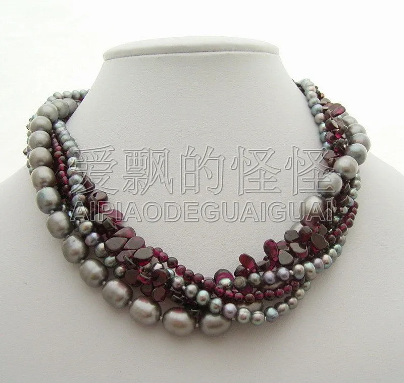 

N070182 17" 5Strands Gray Pearl Necklace
