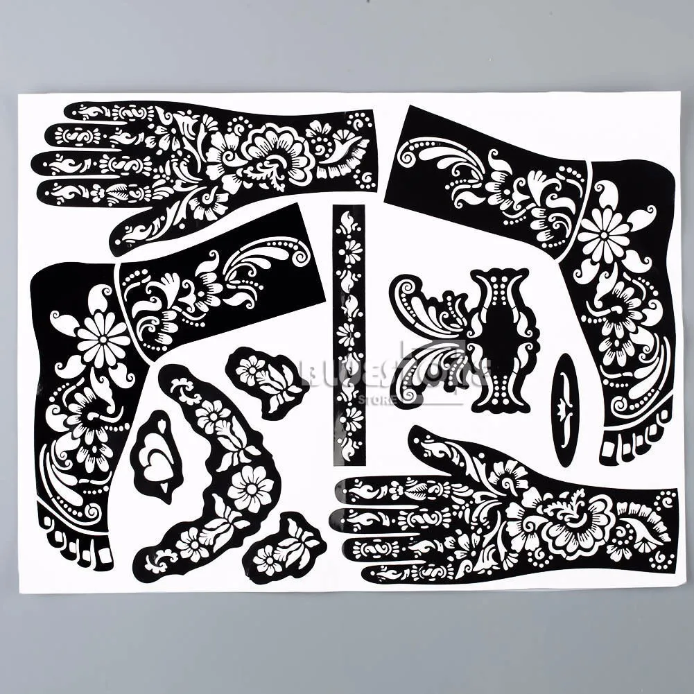 

Professional 1 Sheet Henna Tattoo Templates Hand Feet Leg Arm Airbrushing Tattooing Templates Temporary Mehndi Body Art Painting