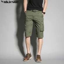 Летние Новые брюки карго в Военном Стиле длиной до икры мужские хлопковые повседневные однотонные спортивные короткие брюки для мужчин с несколькими карманами, большие размеры