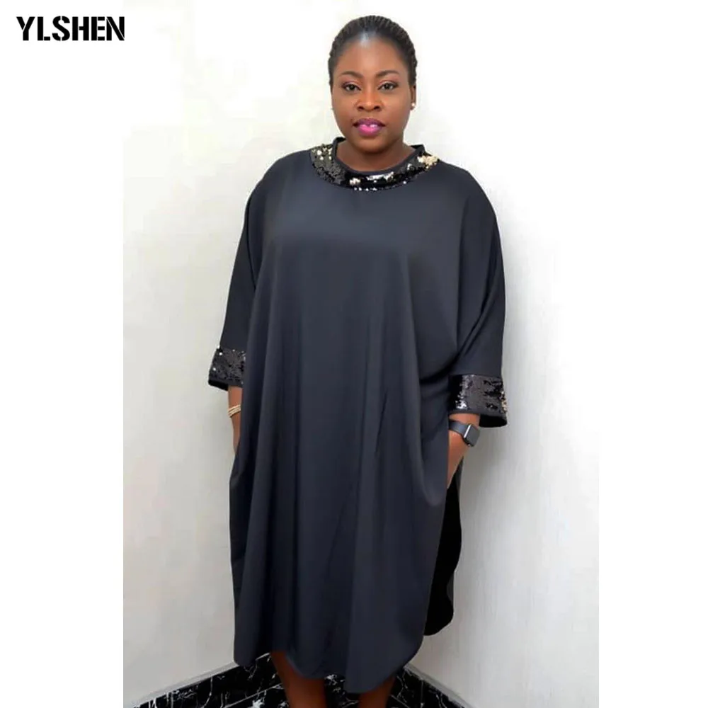 Африканские платья для женщин Дашики блёстки африканская одежда платье размера плюс Bazin Riche Свободная юбка средней длины Африканское платье халат