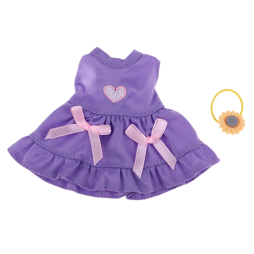 25cm Stylish Doll Flower Bowknot Dress for Mellchan Baby Dolls Clothes Wear Accessories Purple Dolls Accessory