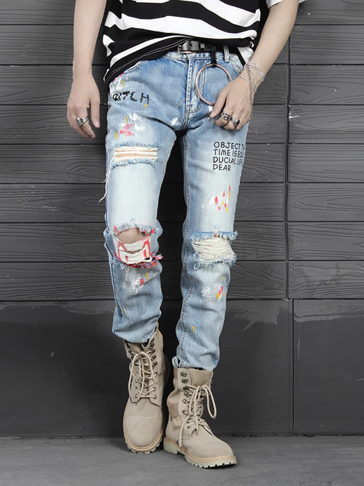 Men Skinny Ripped Jeans 2018 Vintage Biker Jogger Distressed Hole Baggy ...