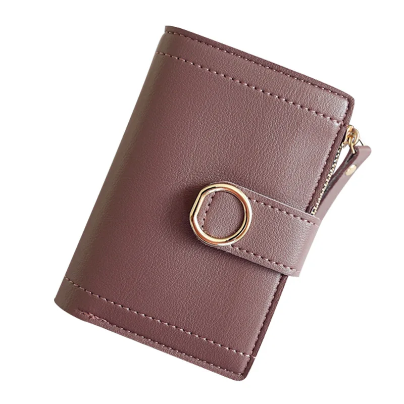 

Solid elegant short coin purse girl pu leather hasp bifold wallets student fashion zipper & hasp credit card holders women