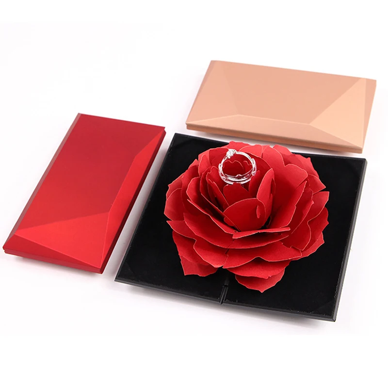 

Foldable Rose Ring Box For Women Creative Jewel Storage Case Gift Box For Rings Valentine's Day Gift Wedding Propose Flower Box