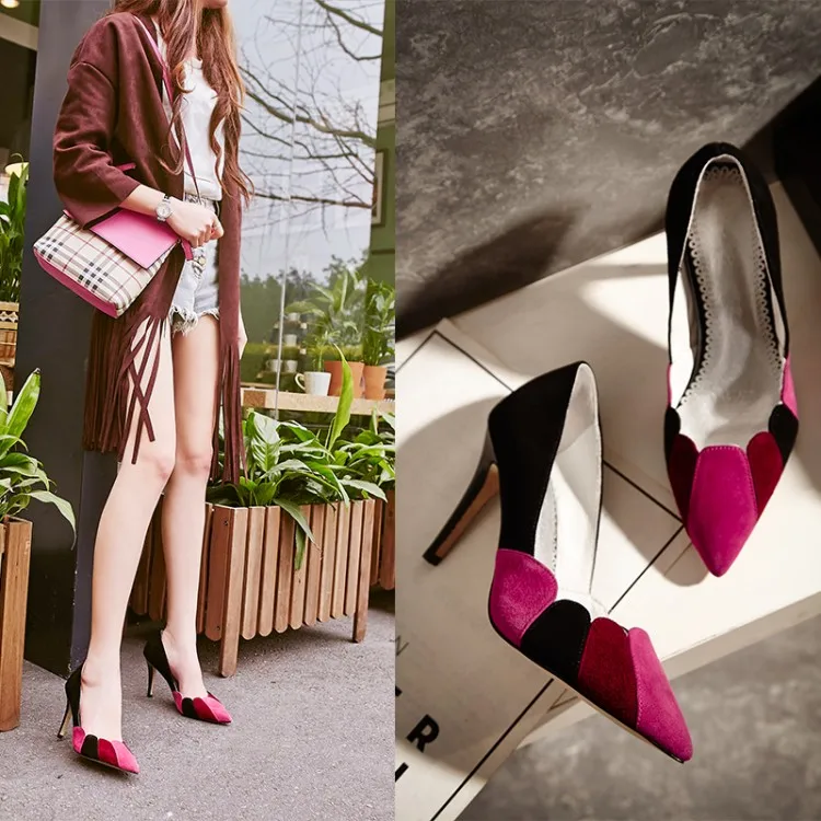 

2017 Mixed Color High Heels Women Shoes Fashion Pumps Pointed Toe Shallow Mouth Stilettos.