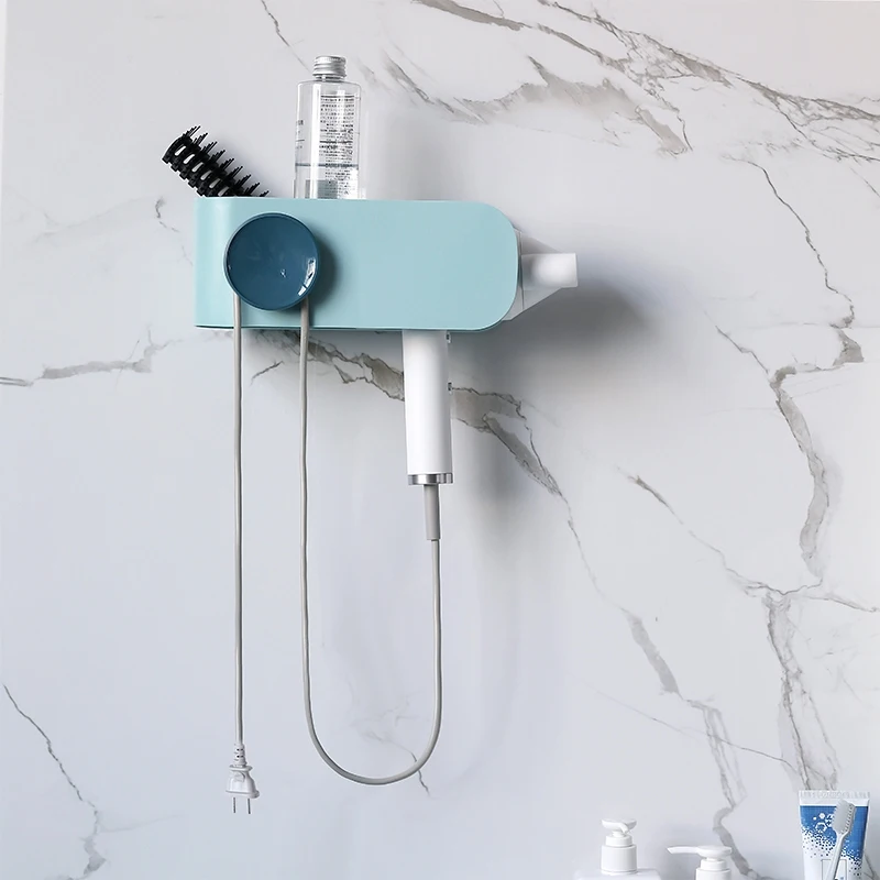 CHFL Punch-Free Hair Dryer Rack Wall-Mounted Hair Drier Plastic Storage Holder Bathroom Hanger Shelf For Home Hotel Dormitory