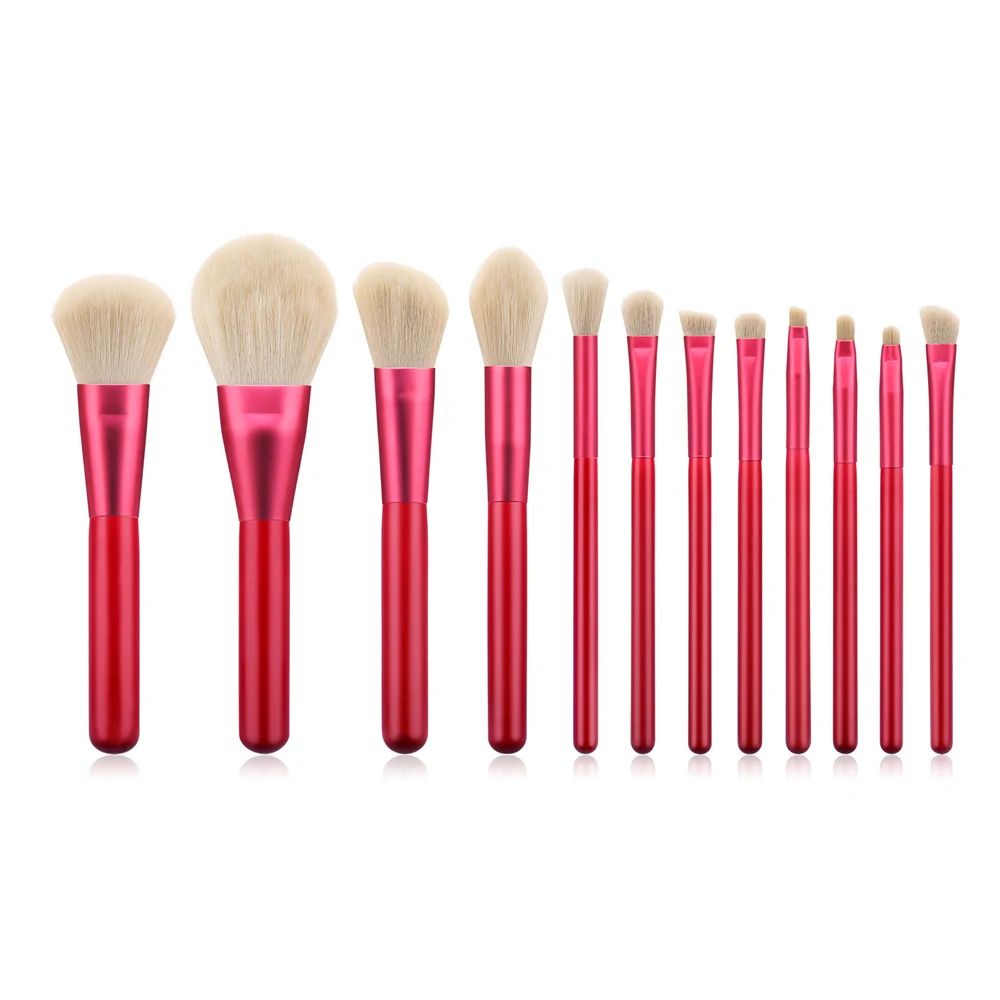 

Pro 12 Pcs Red Makeup Brushes Set For Women Cosmetic Tools Kit Foundation Concealer Eyebrow Eyeshadow Powder Brushes With Bag