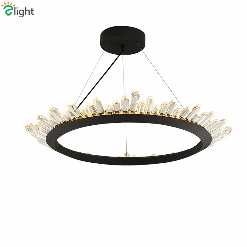 

American Retro Country Lustre Led Chandelier Living Room K9 Crystal Led Pendant Chandelier Round Metal Ring Chandelier Lighting