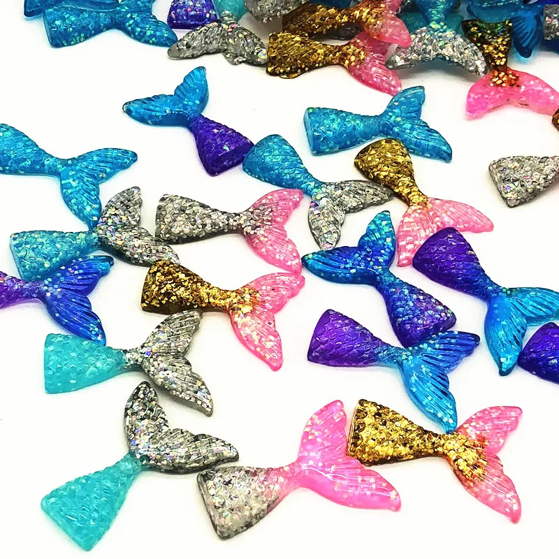 

Promotion 10Pcs Mix Colors Mermaid Tail Resin Flat Back Cabochons DIY For Phone Case Deco Scrapbooking Accessories Charms