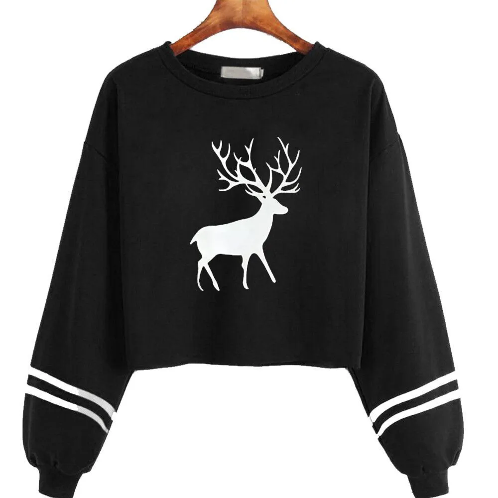 Streetwear Women Harajuku Hoodies Women Casual Long Sleeve Deer Print Sweatshirt Tops Oversized Hoodie Ropa Juvenil Mujer