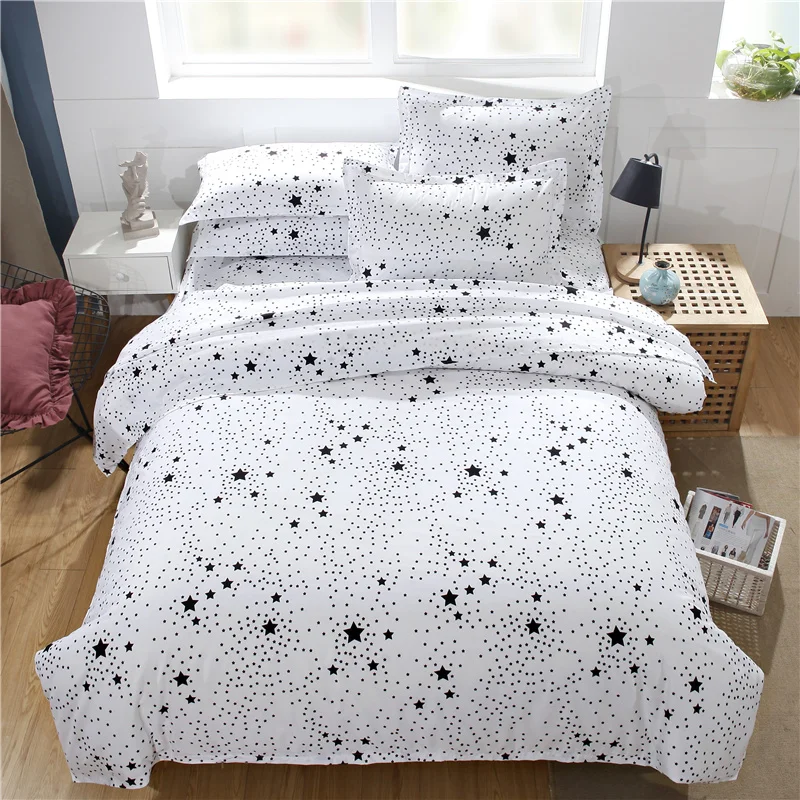 3pcs Black And White Stars Duvet Cover Sets Kids Single Bed Linen