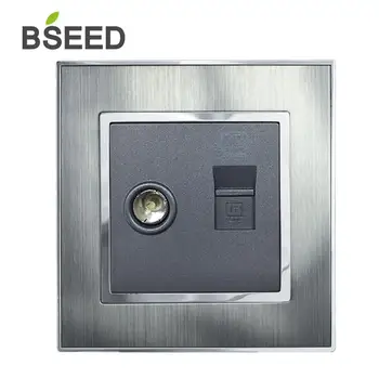 

BSEED Wall Socket TV Aerial Coaxial and Ethernet Socket Cat5e 1 Port RJ45 Network Metal Brushed Steel Screwless Sockets