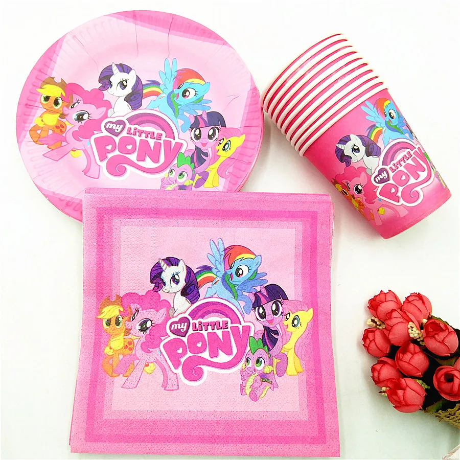 

40pc/set My little Pony Party Supplies Theme Cup/Plate/Napkin Favors Kids Event Party Decorations Minnie Mouse Party Favors