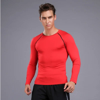 Toppick, однотонная одежда для фитнеса, Мужская компрессионная одежда, Быстросохнущий Спортивный костюм, мужские баскетбольные колготки, одежда для спортзала, фитнеса, бега - Цвет: black red