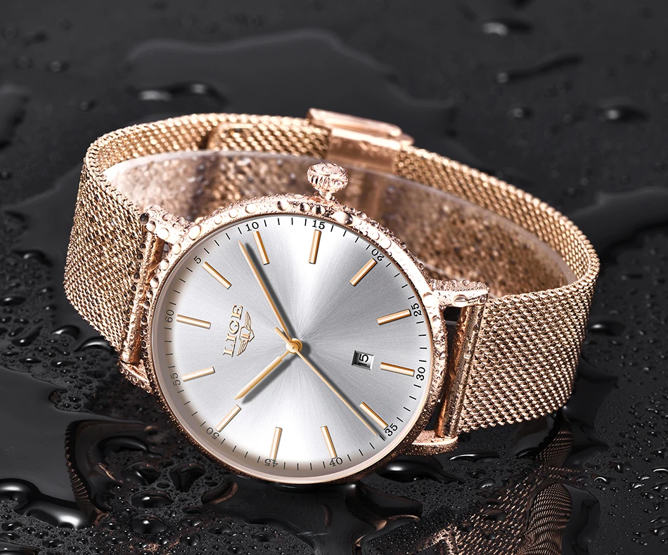 Women's Watch LIGE Top Brand Luxury Women Fashion Casual All Steel Ultra-Thin Mesh Belt Quartz Clock Relogio Feminino+Box