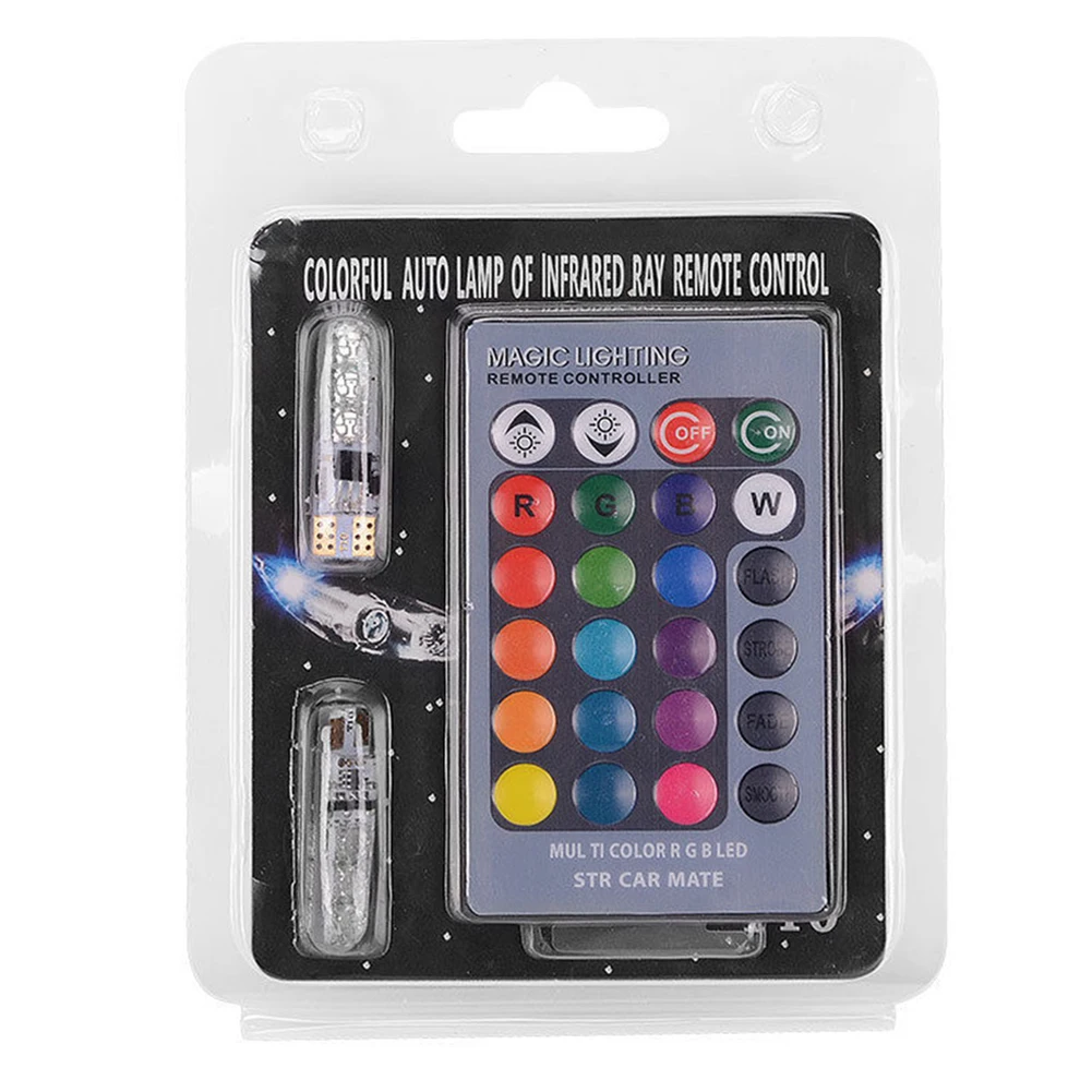 

Silicone Car Light RGB LED Warning Accessories Super Bright Wedge Bulbs Strobe With Remote Control T10 Colorful 12V 6SMD